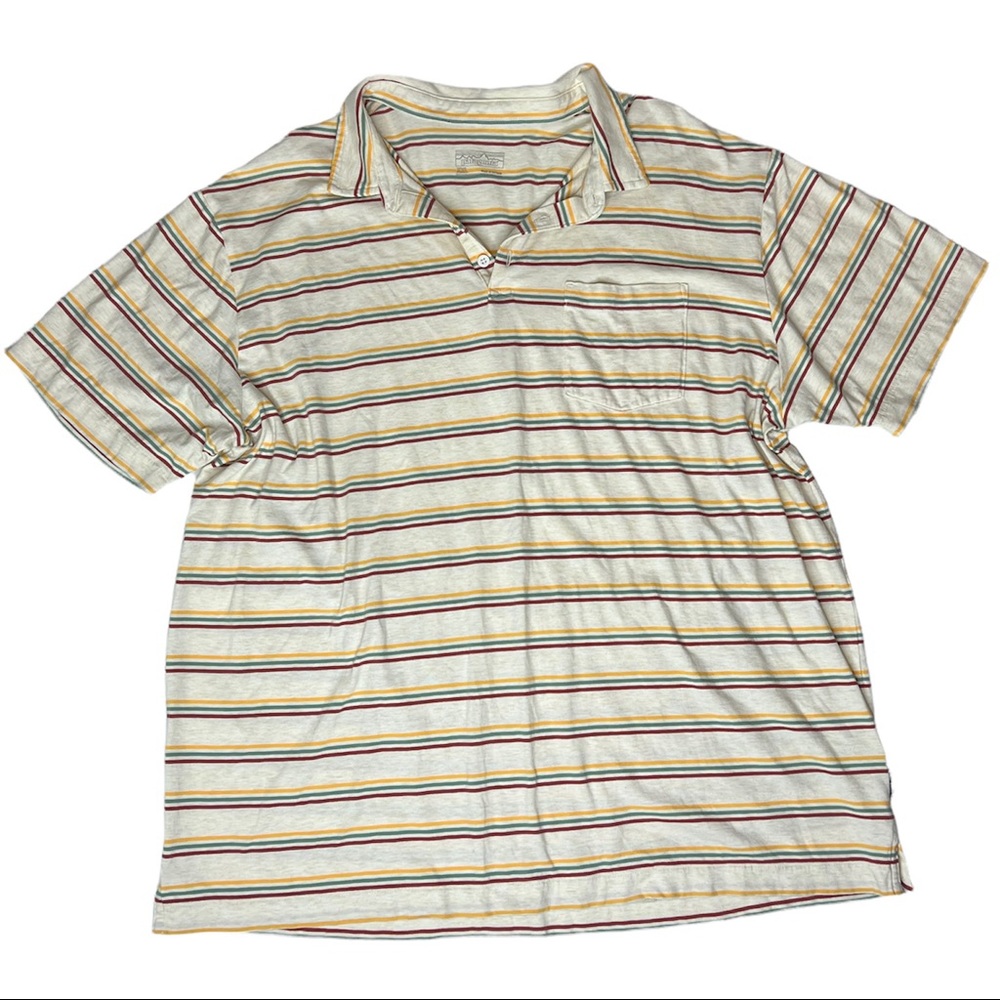 Patagonia Mens 2X Striped Polo Short Sleeve Shirt 100% Organic Cotton XXL Top